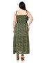 Large Size Rope Strap Long Green Dress with Frill on the Chest and Elastic - 3