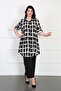 Women's Black Patterned Cotton Viscose Large Size Tunic - 2