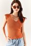 Women's Onion Peel Shoulder and Skirt Detailed Front Back V Knitwear Blouse BLZ-19002207 - 3