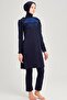 Water Tulle Detailed Navy Blue Lycra 5 Piece Hijab Swimsuit Set - 4