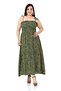 Large Size Rope Strap Long Green Dress with Frill on the Chest and Elastic