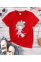 Girl in Red Pink Dress and Cat Printed Children's Combed Cotton T-Shirt