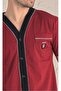 Short Sleeve Long Neck Buttoned Pocket Burgundy Color Men's Pajama Set - 2