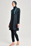 Green Lycra 5 Piece Hijab Swimsuit Set with Water Laser Cut Detail - 2