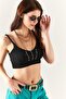 Women's Black Beaded Knitwear Crop Blouse BLZ-19002319 - 3