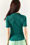 Women's Emerald Green Polo Neck Corded Knitwear Blouse BLZ-19001833 - 5
