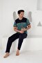 Short Sleeve, Six Long Spacers, Pockets, Three Buttons, Green Color Men's Pajamas Set - 5