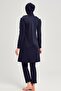 Water Tulle Detailed Navy Blue Lycra 5 Piece Hijab Swimsuit Set - 3
