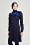 Water Tulle Detailed Navy Blue Lycra 5 Piece Hijab Swimsuit Set - 5