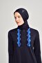 Water Laser Cut Detailed Navy Blue Lycra 5 Piece Hijab Swimsuit Set - 5