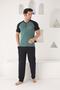 Short Reglan Sleeves Six Long Pockets Three Buttons Green Color Men's Pajamas Set