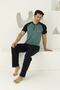 Short Reglan Sleeves Six Long Pockets Three Buttons Green Color Men's Pajamas Set - 4