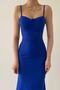 Atlas Fabric Chest Filled Skirt Flounces Midi Length Pencil Cutout Cobalt Blue Evening Dress 161 - 7