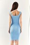 Women's Baby Blue Shoulder Chain Garnished Slit Mini Knitwear Dress ELB-19001905 - 5