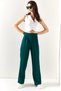 Women's Emerald Green Velcro Waist Pleated Palazzo Trousers PNT-19000222 - 4