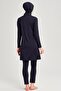 Water Laser Cut Detailed Navy Blue Lycra 5 Piece Hijab Swimsuit Set - 4
