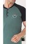 Short Reglan Sleeves Six Long Pockets Three Buttons Green Color Men's Pajamas Set - 2