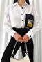 Women's White New Season Design Wide Oversize Shirt - 5