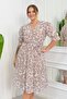 Women's Plus Size Patterned Chiffon Dress Nb8063 - Beige