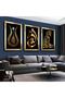 Gold Mirrored Plexiglass Framed Tulip and Man Adoring a Man Religious Triple Mdf Painting Set