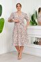 Women's Plus Size Patterned Chiffon Dress Nb8063 - Beige - 2