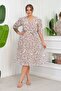 Women's Plus Size Patterned Chiffon Dress Nb8063 - Beige - 4