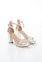 Women's Metallic Silver Stone Evening Dress Heeled Shoes - 8
