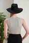 Gray Fitted Wide Piping Halter Neck Ribbed Stretchy Knitted Crop Blouse - 8