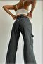 Melina Tess Blue Smoked Snow Women's Lycra Model Cargo Palazzo Trousers Without Back Pocket - 3