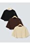 Girl's 3-Piece Black Brown Beige Printed Crop Blouse - 2