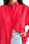 Women's Pomegranate Blossom Low Shoulder Single Pocket Basic Oversize Wide Fit Shirt - 3