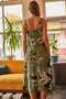 Women's Green Zippered Large Palm Patterned Dress ELB-19000615 - 3