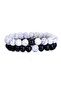 Unisex Double White Howlite-Matte Onyx Natural Stone Bracelet 72422BL