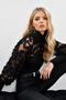 Women's Black Tulle Sleeve Ruffle Accessory Blouse BK894 - 4