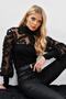 Women's Black Tulle Sleeve Ruffle Accessory Blouse BK894