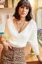Women's Ecru Front Back V Top Waist Crop Knitwear Sweater KZK-19000048 - 4
