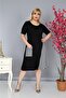 Black Plus Size Short Sleeve Viscose Combed Cotton Dress with Below Knee Pockets - 3