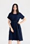 Women's Navy Blue Elastic Waist Short Sleeve Dress - 3