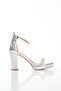 Women's Metallic Silver Stone Evening Dress Heeled Shoes - 6