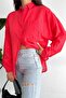 Women's Pomegranate Blossom Low Shoulder Single Pocket Basic Oversize Wide Fit Shirt - 2
