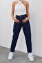 Eva Dark Blue High Waist Lycra Comfortable Mom Jeans - Deldnm