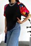 Women's Black Crew Neck Design Cotton T-Shirt with Shoulder Detail - 5