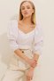 Women's White V-Neck Tie Waist Poplin Crop Blouse ALC-X10435 - 3