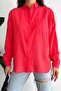 Women's Pomegranate Blossom Low Shoulder Single Pocket Basic Oversize Wide Fit Shirt - 4