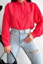 Women's Pomegranate Blossom Low Shoulder Single Pocket Basic Oversize Wide Fit Shirt - 5