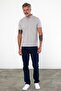 Men's Close-Fitting Basic Polo Neck Short Sleeve Solid Gray T-Shirt - 4