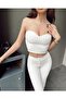 Women's Striped Strapless Bustier and Trouser Top and Bottom Set - 2