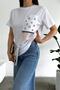 Women's White Crew Neck Tasseled Stone-Embroidered Cotton T-shirt - 3