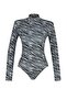 Black Zebra Patterned Padded Fitted/Flexible Snap Fastener Knitted Body TWOSS20BD0003 - 6