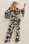 Women's Vanilla Black Tassel Detailed Kimono Jacket Set ALC-X10442 - 2